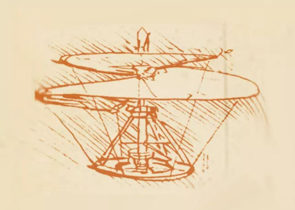 This drone uses a 530-year-old helicopter design by Leonardo da Vinci. 