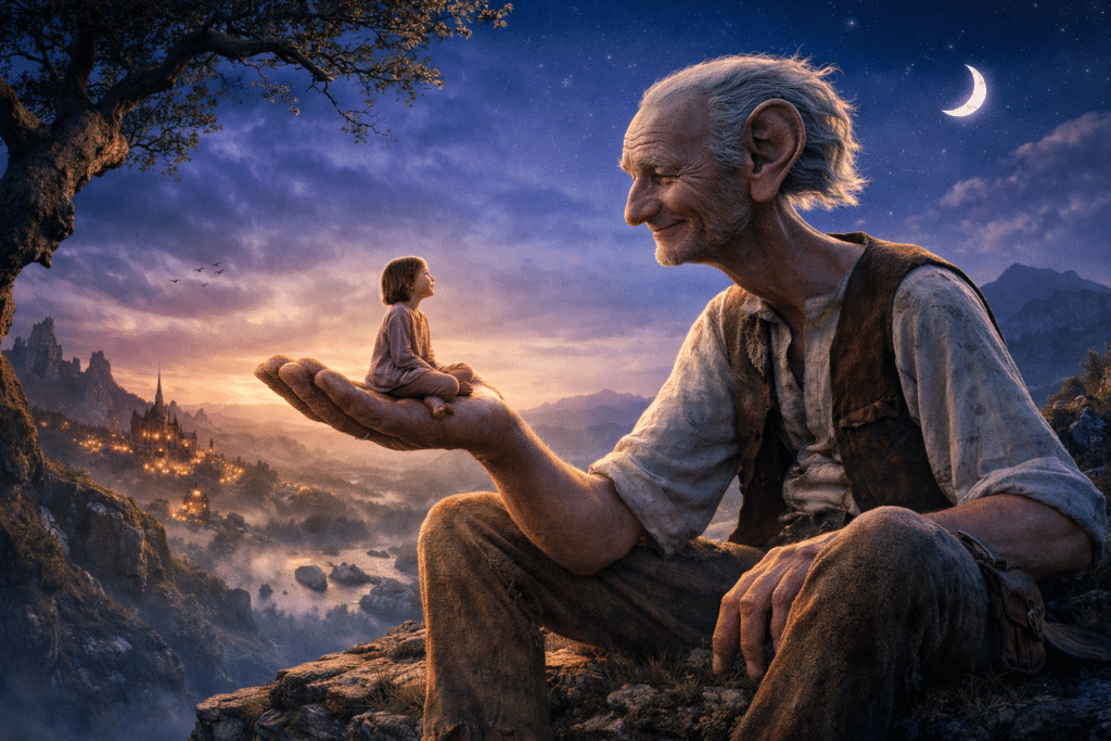 Spielberg’s The BFG transforms childhood fear into wonder—echoing the emotional blueprint behind E.T. and his most “kid-eyed” films.