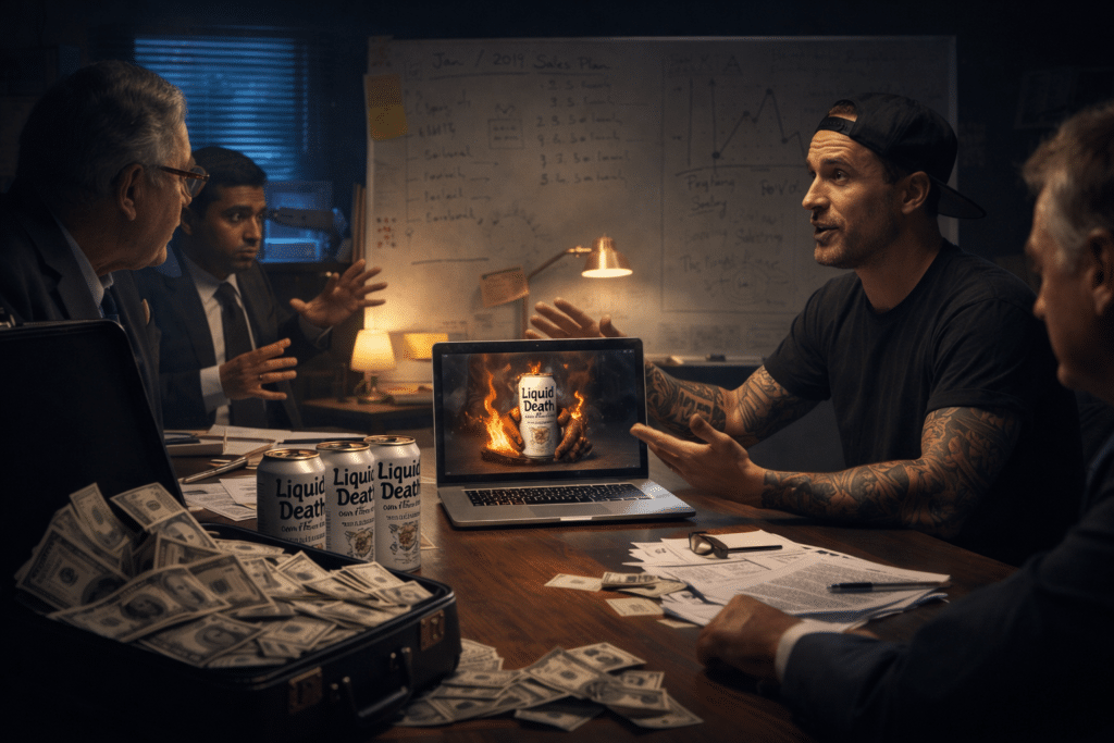Liquid Death turned canned water into a culture brand—viral marketing, retail scale, and a $1.4B valuation built on packaging-first storytelling.