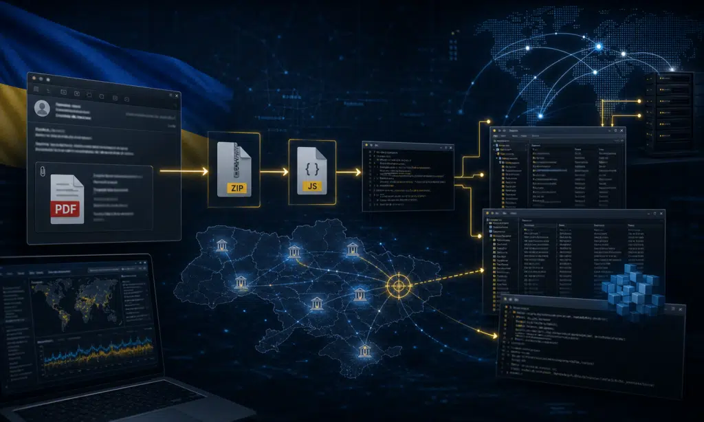Hero visual representing Ghostwriter Phishing Campaign Uses Prometheus Lures Against Ukrainian Agencies, focused on Ghostwriter Prometheus phishing