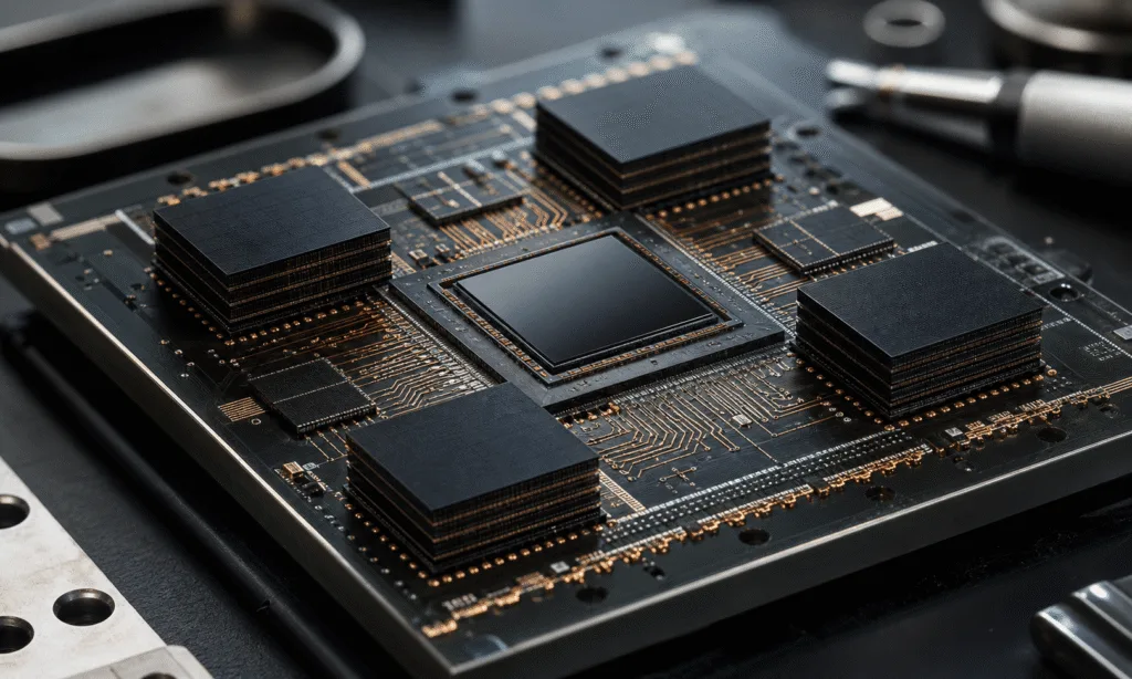 Hero visual representing Intel and SK hynix Rally on Reported EMIB Packaging Talks, focused on Intel SK hynix EMIB