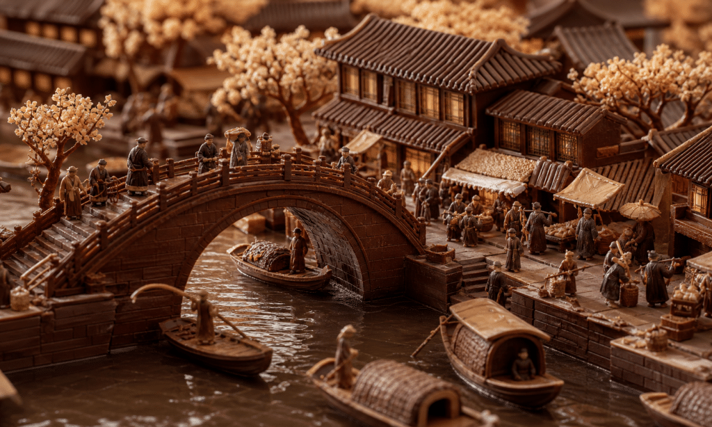 Hero visual representing How Fan Sumu Built a Seven-Metre Chocolate Version of an Ancient Chinese Painting, focused on chocolate ancient painting replica