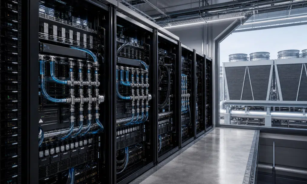 Hero visual representing Nvidia’s Hotter Liquid Cooling Pitch Is Really About Data Center Math, focused on Nvidia liquid cooling