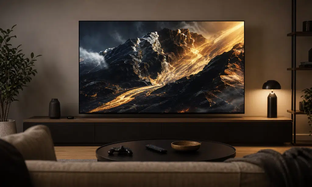 Hero visual representing Samsung’s 65-Inch S90F OLED Deal Is Worth a Careful Look, focused on Samsung 65-inch S90F OLED TV deal