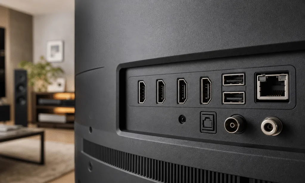 Hero visual representing Why Smart TVs Still Use HDMI Instead of DisplayPort, focused on smart TVs HDMI DisplayPort