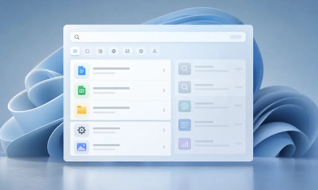 Hero visual representing Windows 11 may finally make search less web-heavy, focused on Windows 11 web search results