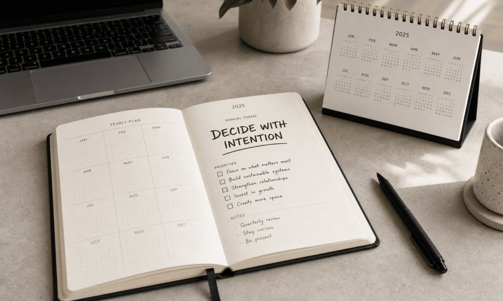 Review hero visual for Year Theming Review: A Simple System for More Intentional Decisions