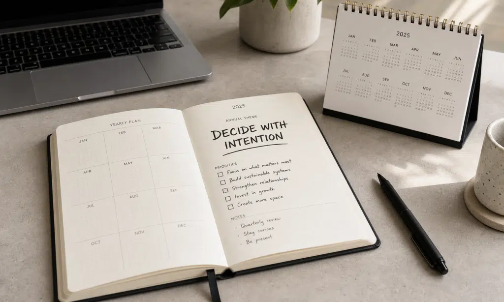 Review hero visual for Year Theming Review: A Simple System for More Intentional Decisions