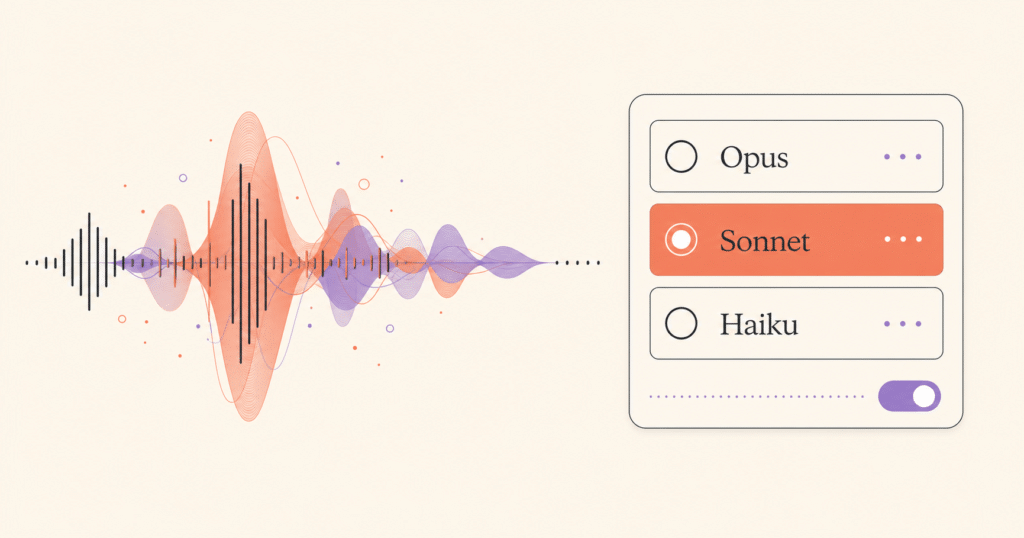Hero visual representing Claude Voice Mode may add Opus and Sonnet model options