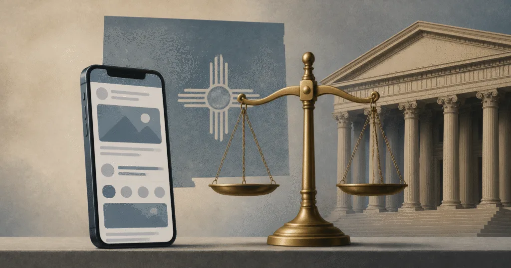 Hero visual representing Meta’s Reported $942 Million New Mexico Child-Safety Ruling Explained, focused on Meta New Mexico child safety ruling