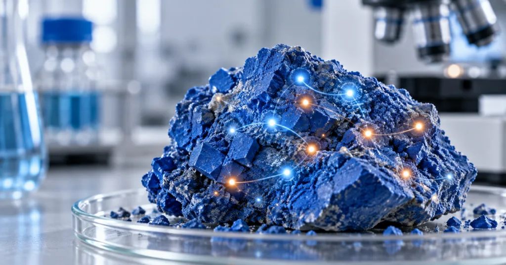 Hero visual representing KAIST reports slower electron recombination in blue titanium dioxide