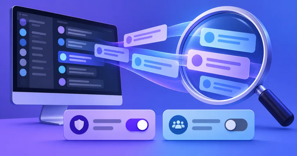 Hero visual representing Discord plans searchable messages from Discoverable Servers, focused on Discord Discoverable Servers