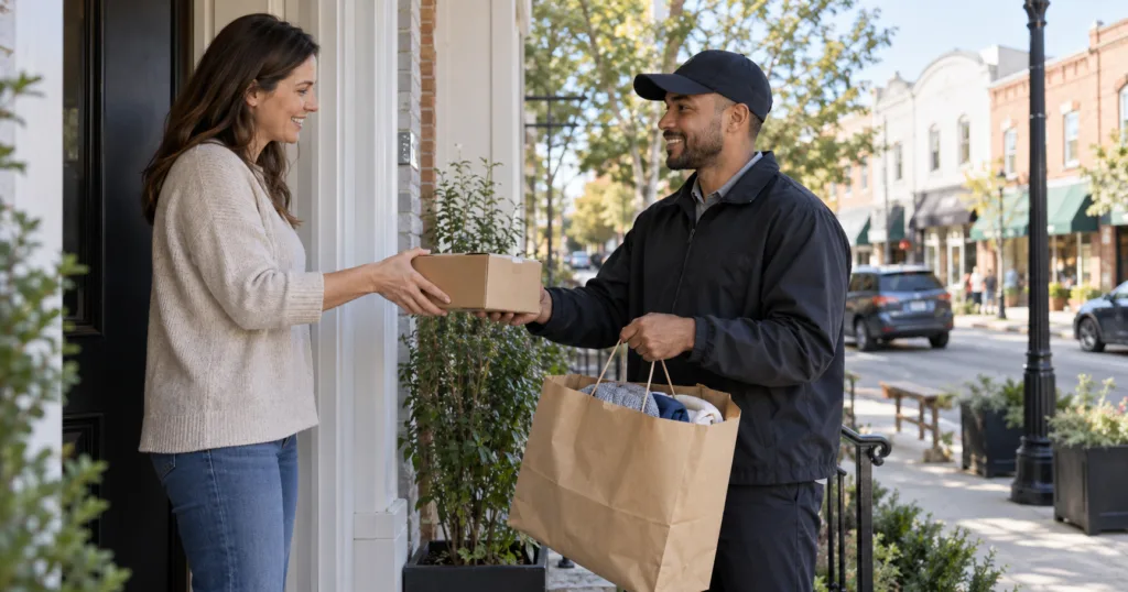 Hero visual representing DoorDash bets on retail delivery and $7.99 return pickups, focused on DoorDash retail delivery
