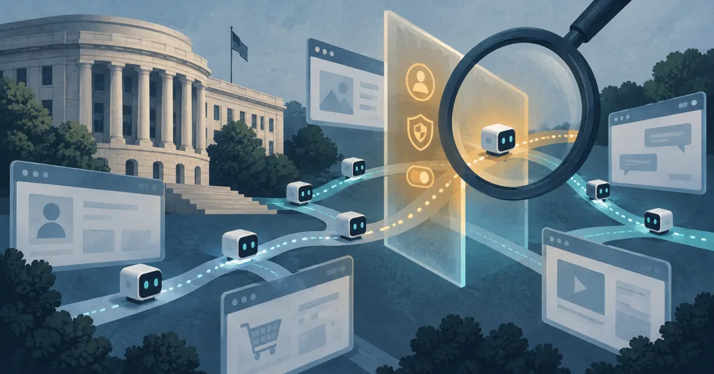 Hero visual representing FTC investigates OpenAI and Anthropic over AI consumer risks, focused on FTC investigation